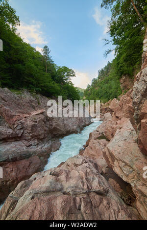 Granite canyon of the river Belaya. Monument of nature. Located in Russia, in the mountains of the North Caucasus. Stock Photo