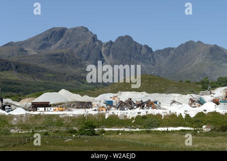 Marble mined and crushed at Torrin quarry, produces agricultural lime, pebble dash for housing, ready-mix concrete products and some decorative stone. Stock Photo