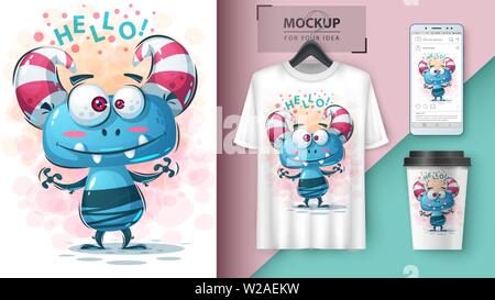 Cute monster - mockup for your idea Stock Vector
