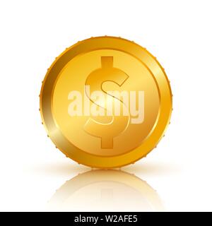 Dollar Gold coin isolated on white background. Vector illustration Stock Vector