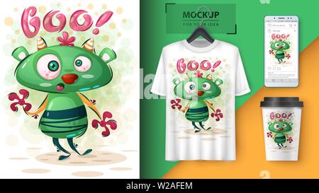 Crazy monster - mockup for your idea Stock Vector