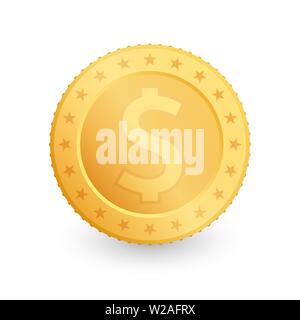 Dollar Gold coin isolated on white background. Vector illustration Stock Vector