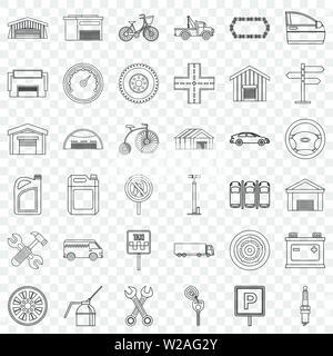 Garage icons set, outline style Stock Vector