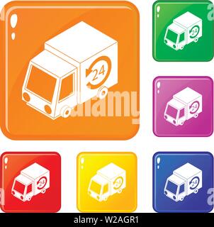 24 hour delivery icons set vector color Stock Vector