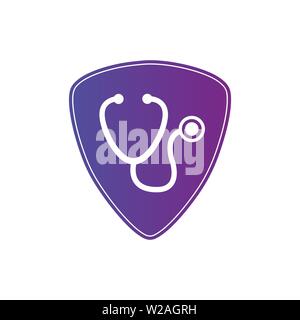 Shield with stethoscope, medical protection healthcare concept. Clinic and Cardiology pictogram. Vector illustration isolated on white Stock Vector