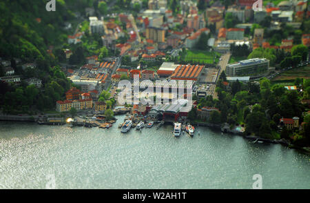 Aerial view on Cernobbio town from Brunate mountain in Italy. Stock Photo