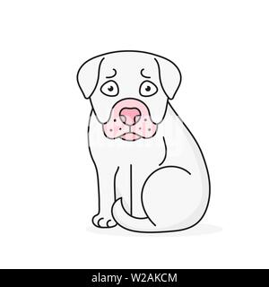 Happy Cartoon Puppy Sitting, Portrait Of Cute Little Dog . Dog Friend. Vector Illustration. Isolated On White Background. Stock Vector