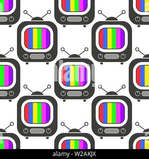 Tv icon in line style seamless pattern background. Business flat vector illustration. Television sign symbol pattern. Stock Vector
