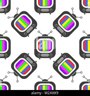 Tv icon in line style seamless pattern background. Business flat vector illustration. Television sign symbol pattern. Stock Vector