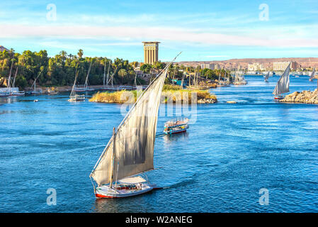 Sunset over Nile in Aswan Stock Photo
