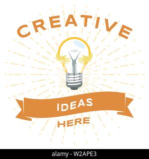 Creative ideas social media banner template. Business literacy education, entrepreneurship training courses advertising poster concept. Glowing light bulb flat vector illustration with typography Stock Vector