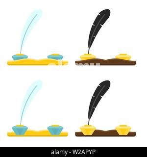 A set of furniture for the workplace inkwell front and rear In different styles Vector flat illustration Stock Vector