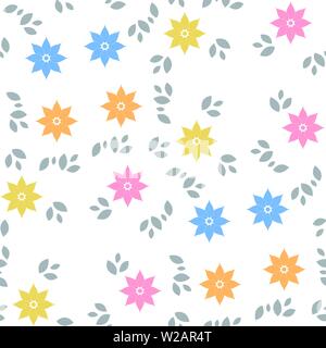 Abstract seamless pattern with flowers and leaves. Vector illustration Stock Vector