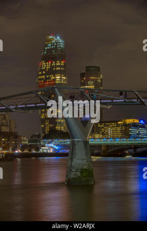 No 1 Blackfriars also known as The Vase, a new tall building development beside The Thames in London, photographed at night. Stock Photo