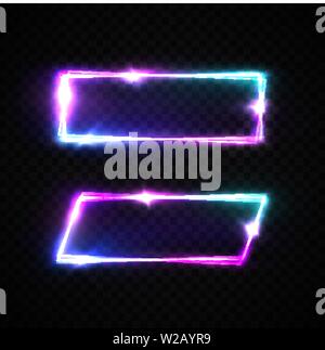 Colorful neon square signs set. Glowing rectangles Stock Vector