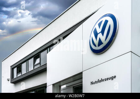 Germany, Hanau, 06/14/2019: The German Volkswagen Aktiengesellschaft (abbreviated VW AG), based in Wolfsburg in Lower Saxony, is one of the world's la Stock Photo
