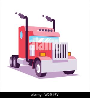 Red heavy american truck. 3D lowpoly vector illustration, flat cartoon Stock Vector