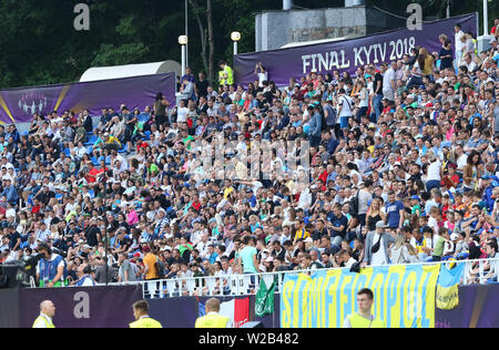 KYIV, UKRAINE - MAY 26, 2018: People enjoy watching the UEFA Women's Champions League Final 2018 game Wolfsburg v Lyon at tribunes of Lobanovskiy Stad Stock Photo