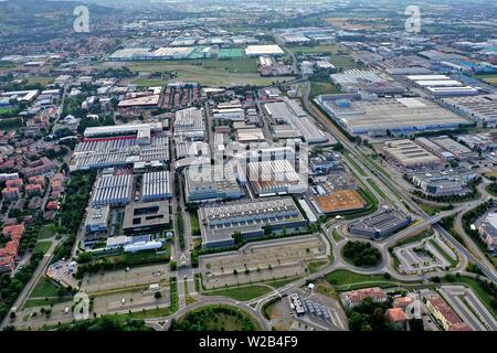 Maranello, Modena, Italy - Aerial view of Ferrari car factory complex Stock Photo