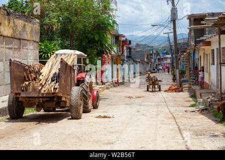 Trinidad, Cuba - June 11, 2019: Street View of a small Cuban Town during a vibrant sunny day. Stock Photo