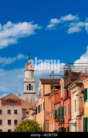 Venice historic center beautiful and characteristic old houses with church bell tower Stock Photo