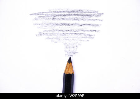 wooden crayon texture with cyan black drawings on white paper background Stock Photo
