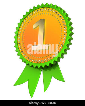 green award ribbon number 1 one medal golden. 1st first place