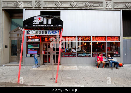 [historical storefront] The People's Improv Theater, The PIT, 123 E 24th St, New York, NY. exterior storefront of a comedy club. Stock Photo