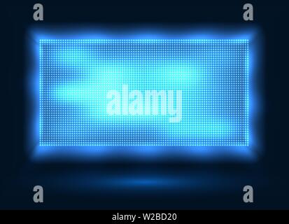 Blue led lights screen. Vector stage display background with blue leds dots technology, light spot board texture with pixelation effect for stadium vi Stock Vector
