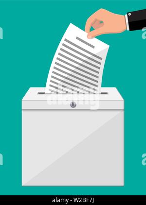 Ballot box. Container with lock full of documents Stock Vector