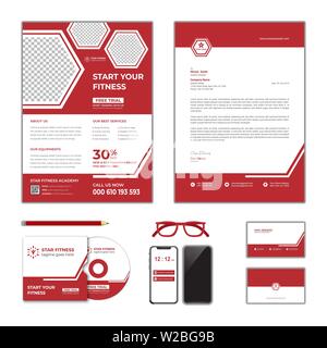 Red Color Stationary Vector Collection Stock Vector