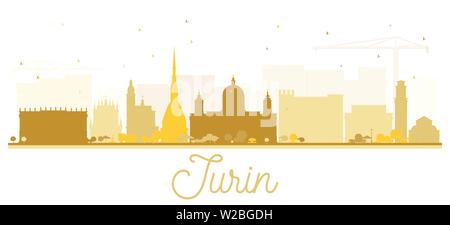 Turin Italy City Skyline Silhouette with Golden Buildings Isolated on White. Vector Illustration. Business Travel and Tourism Concept. Stock Vector