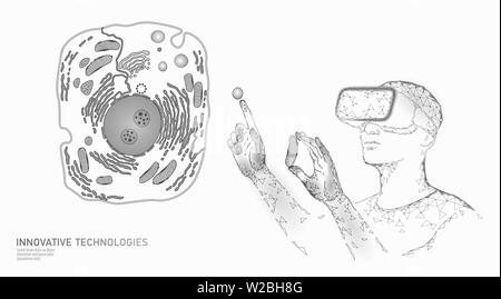 Modern medicine virtual reality cell healing. Artificial cell 3D synthesis animal human designer cell biochemistry. GMO bioethics solution vector Stock Vector