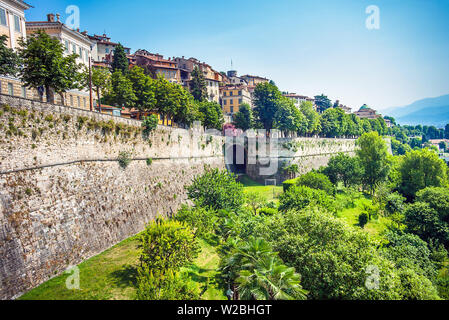 City wall of the old town of Bergamo Lombardy Italy Stock Photo