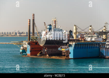 Port Tewfik, Egypt - November 5, 2017: Dry dock at the Port Tewfik in the suburbs of Suez. The Suez Port is an Egyptian port located at the southern b Stock Photo