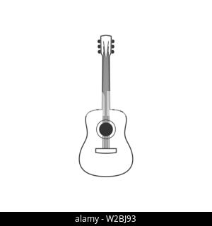 Acoustic guitar black and white icon. Isolated Vector String ill. Stock Vector