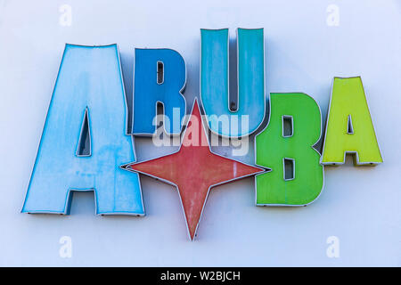 Caribbean, Netherland Antilles, Aruba, Aruba sign Stock Photo