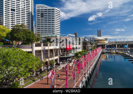 Australia, New South Wales, NSW, Sydney, Darling Harbour, Cockle Bay Wharf, elevated view Stock Photo