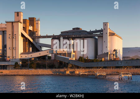 Australia, South Australia, Yorke Peninsula, Wallaroo, grain silos, dusk Stock Photo