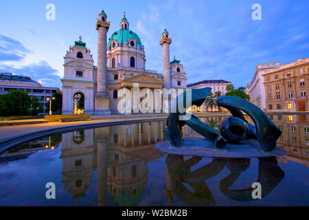 St. Charles Church at Dusk, Vienna, Austria, Central Europe Stock Photo