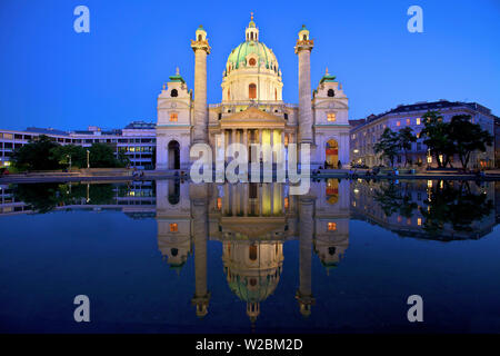 St. Charles Church at Dusk, Vienna, Austria, Central Europe Stock Photo