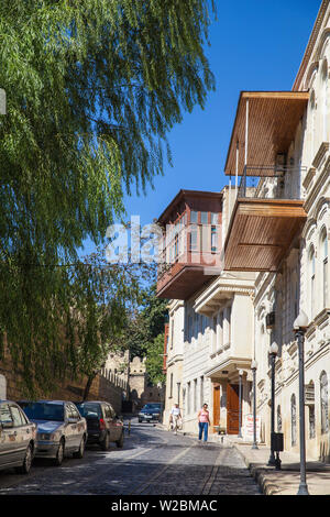 Azerbaijan, Baku, A street in The Old Town - Icheri Sheher, opposite old city walls Stock Photo