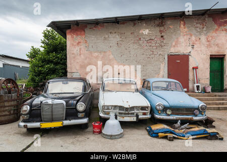 Bulgaria, Southern Mountains, Rila, Soviet-era old cars Stock Photo