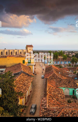 Cuba, Trinidad, View of Iglesia Parroquial de la Santisima Trinidad - Church of the Holy Trinity on Plaza Mayor Stock Photo