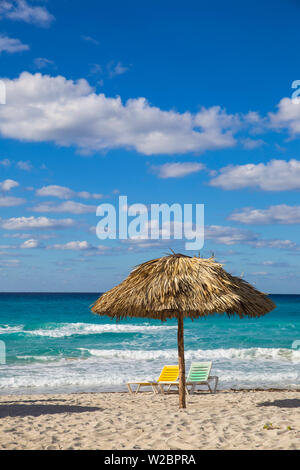 Cuba, Varadero, Sun loungers on Varadero beach Stock Photo
