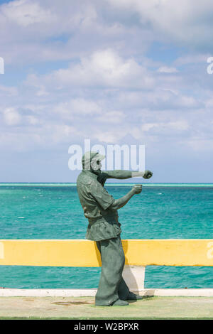Cuba, Jardines del Rey, Ernest Hemingway statue on causeway linking Cayo Coco to Cayo Guillermo