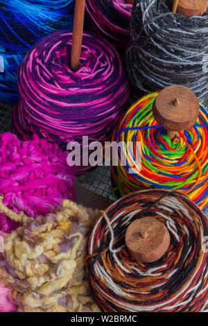 Chile, Los Lagos Region, Puerto Montt, Angelmo harbor market, Chiloe wool yarn dyed with natural dyes Stock Photo