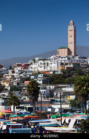 Chile, Coquimbo, elevated city view with Mohammed VI Cultural Center Stock Photo
