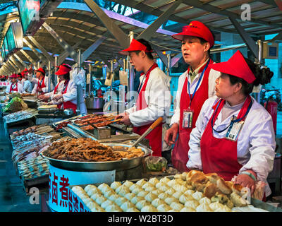 Food stalls at Donganmen night food market near Wangfuging Dajie, Beijing, China Stock Photo