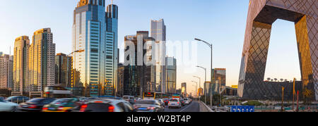 Central Business District & CCTV building at dusk, Beijing, China Stock Photo